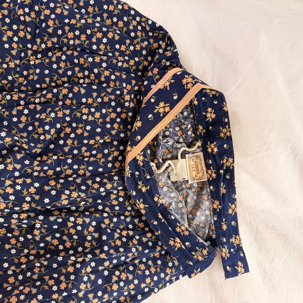Gunne Sax Navy Floral Maxi Skirt with Cream Lace Trim - Picture 3 of 10
